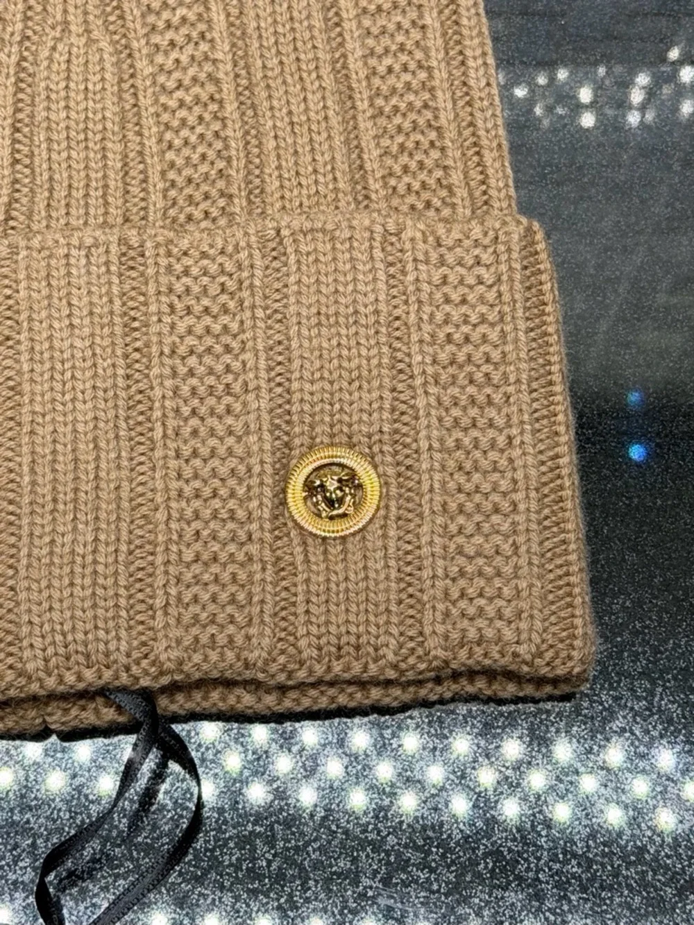 Versace Medusa Knit Beanie Hat Brown Ribbed Logo Italy Unisex One Size Authentic